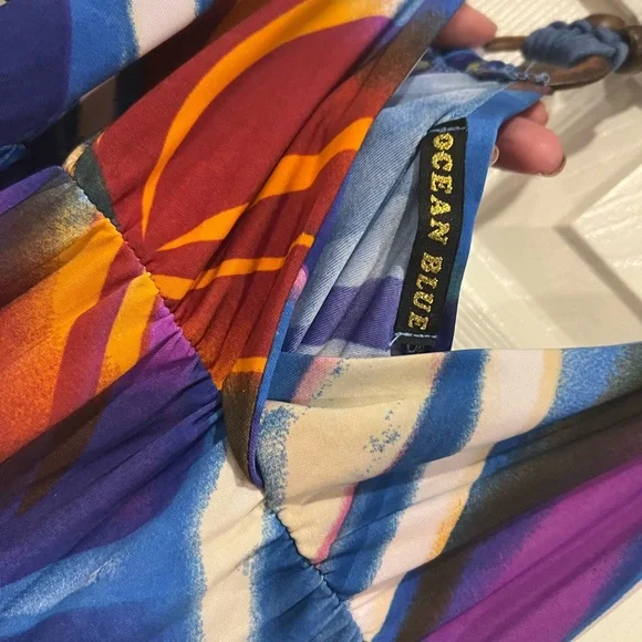 Ocean blue brand sundress/coverup with wooden beads - Picture 5 of 6